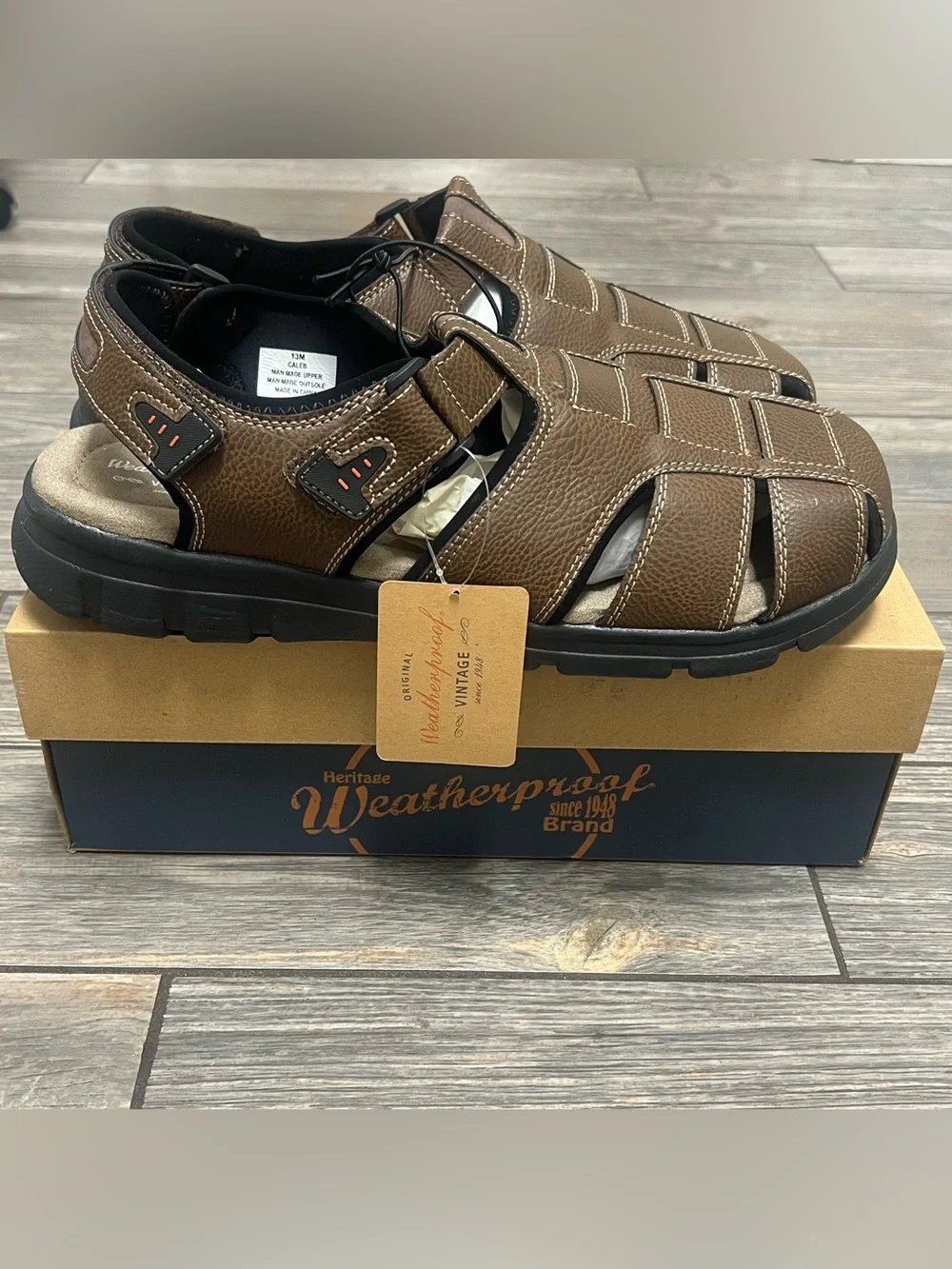 WEATHERPROOF VINTAGE Mens Brown Fisherman Caleb Round Toe Sandals Shoes 13 M